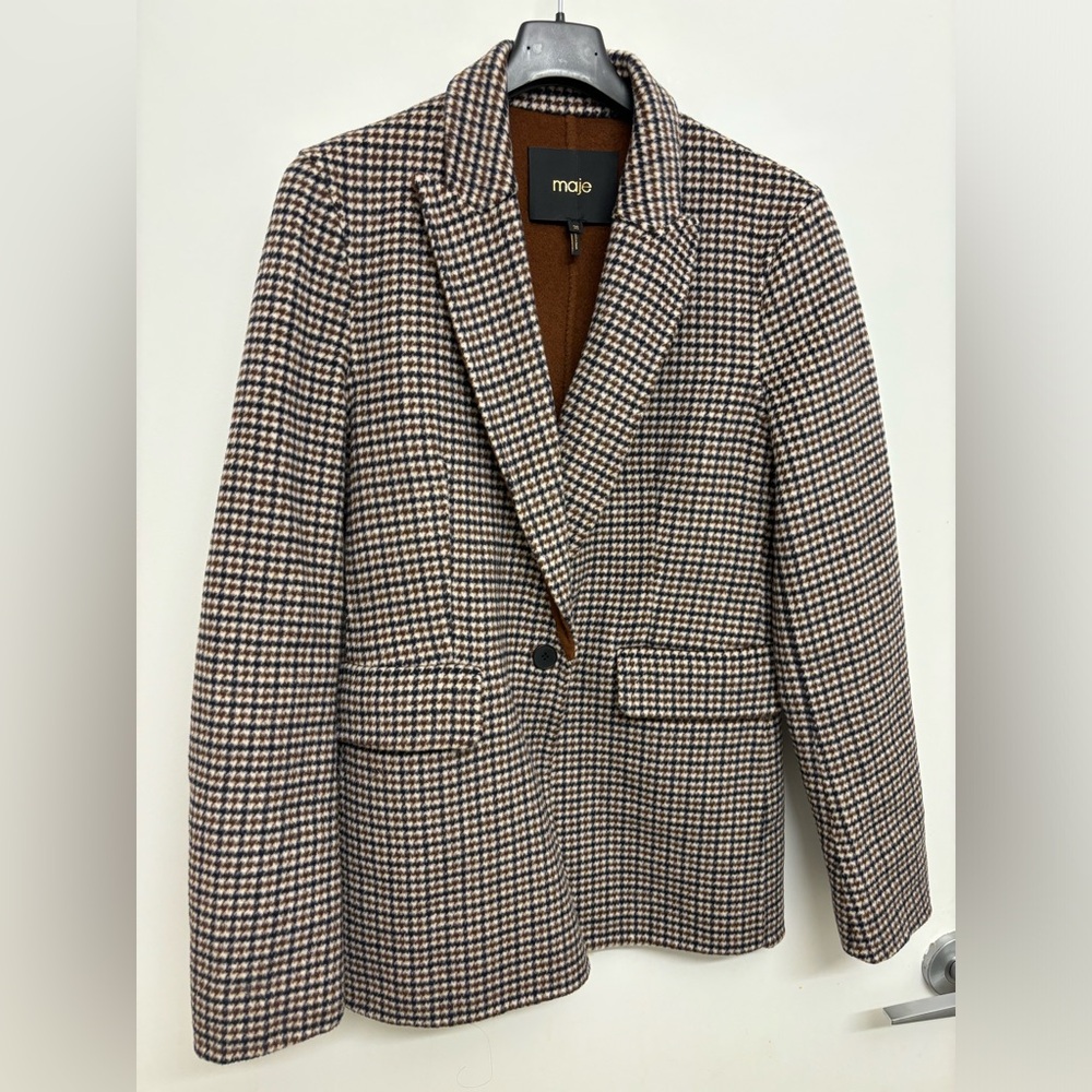 Maje Varmino Houndstooth Wool Blazer/Jacket